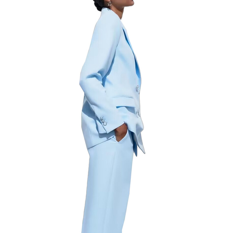 Minimalista duplasoros, hosszú ujjú felső és nadrág szett nőknek derék közepén, alkalmi kis lábú új öltöny dzseki