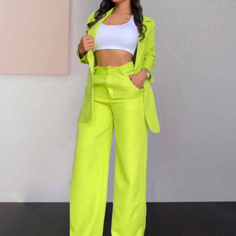 Costum cu pantaloni în aer liber, haină elegantă, set de pantaloni de damă, cu jachetă cu un singur piept, pantaloni largi, design cu talie înaltă, pentru stil