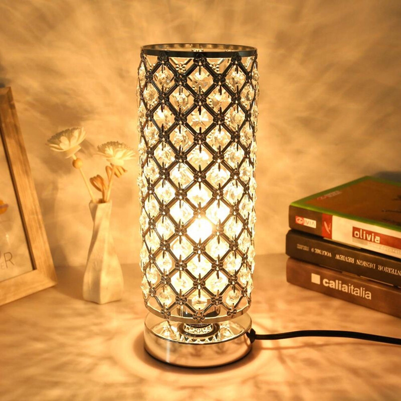 Lampă de masă din cristal Lampă de masă modernă noptieră argintie lampă de birou elegantă decorativă pentru noptieră pentru dormitor