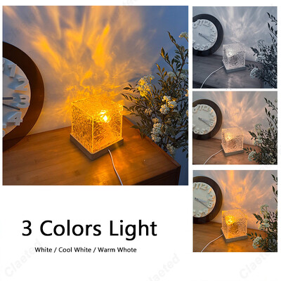 Claeted LED Dynamic Water Ripple Projector Night Lights Flacără Atmosferă Lampă de masă pentru Noptiere Living Room Decor Lămpi