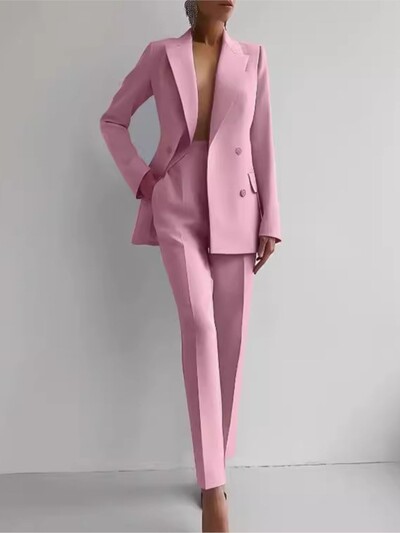 2024 Set de costum casual cu mânecă lungă Office Lady Solid Elegant Slim Primăvară Toamnă Topuri Blazer Pantaloni Set Două Piese Tinuta Femei