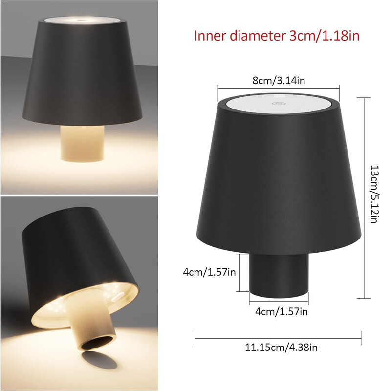 Újratölthető asztali lámpa, érintésérzékelős LED asztali éjszakai fény Vezeték nélküli olvasólámpa étteremhez Hotel bárhoz hálószoba dekorációs lámpa