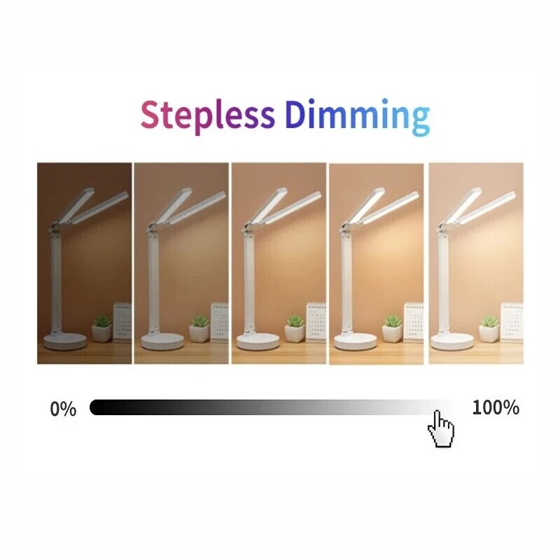 LED-es óra asztali lámpa USB tölthető érintőképernyős asztali lámpák 2 fej 180 forgatható összecsukható szemvédő asztali olvasás éjszakai fények