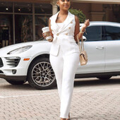 Business OL Work Wear divdaļīgs bikškostīmu komplekts sievietēm Elegants bezpiedurkņu žakete + zīmuļu bikšu biroja sieviešu komplekti