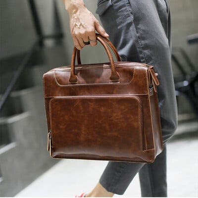 LEBSGE Retro Crazy Horse Geanta pentru bărbați din piele PU Geanta de mână Messenger Business Men Genți de tote Bărbați Ocazional Serviete Crossbody