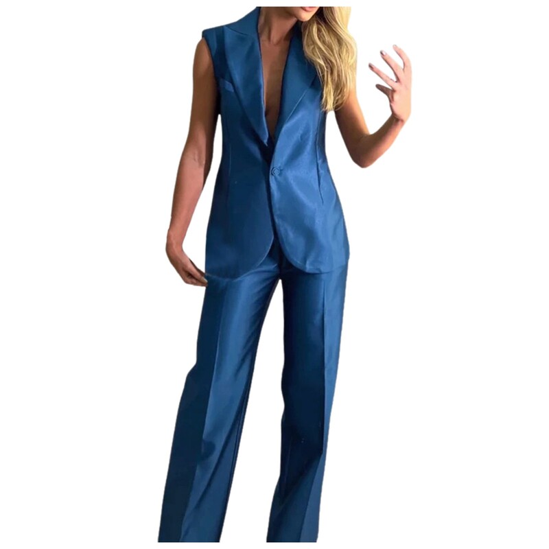 Divatos koreai női blézer 2 részes ruhák Elegáns ujjatlan szettek dzsekik mellény+egyenes nadrág öltöny Női elegáns üzleti ruha