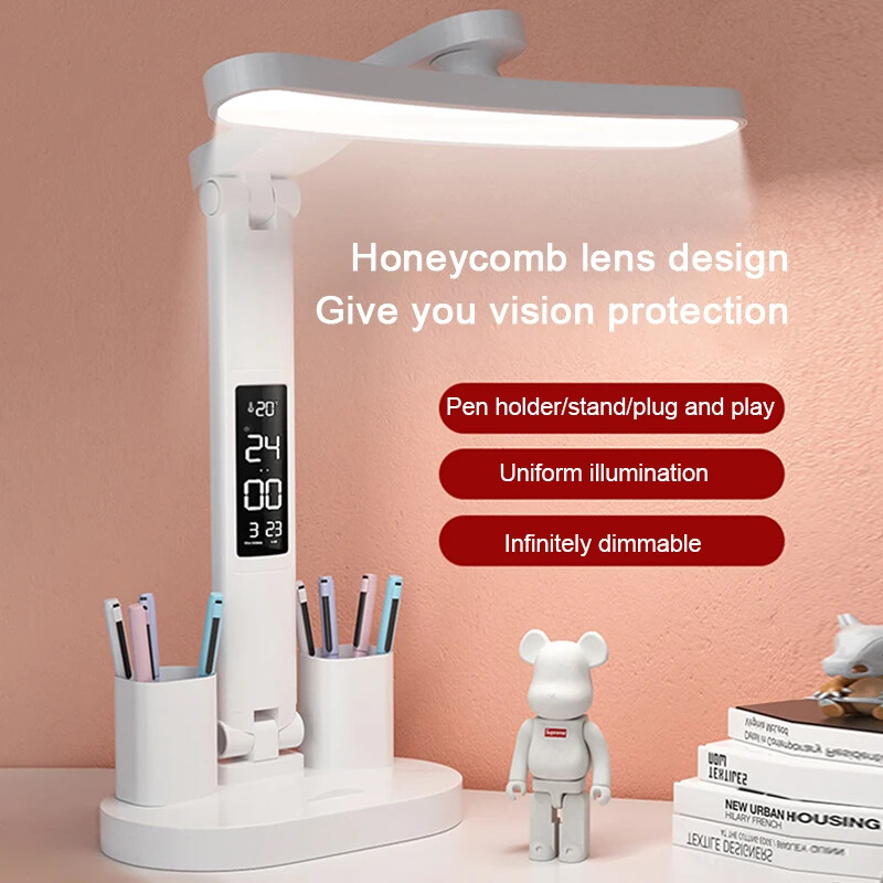 Pulkstenis LED galda lampa USB uzlādējama aptumšojama galda lampas salokāmas acu aizsardzības darbvirsmas mācību galds lasīšanas nakts gaismas lampas