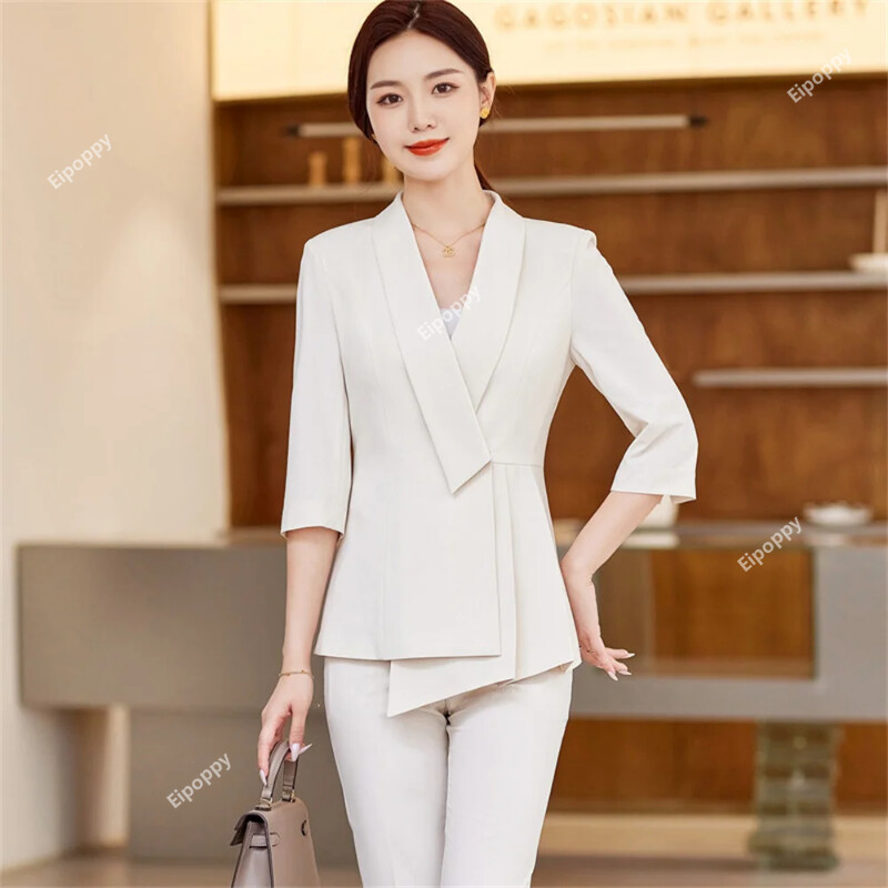 Elegantna ženska formalna poslovna odijela s hlačama 2024. Sako hlače s dugim rukavima Dvodijelni set odjeće Ženski uredski ženski odijelo s hlačama