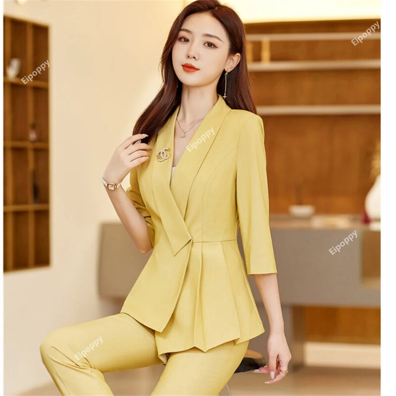 Elegantna ženska formalna poslovna odijela s hlačama 2024. Sako hlače s dugim rukavima Dvodijelni set odjeće Ženski uredski ženski odijelo s hlačama