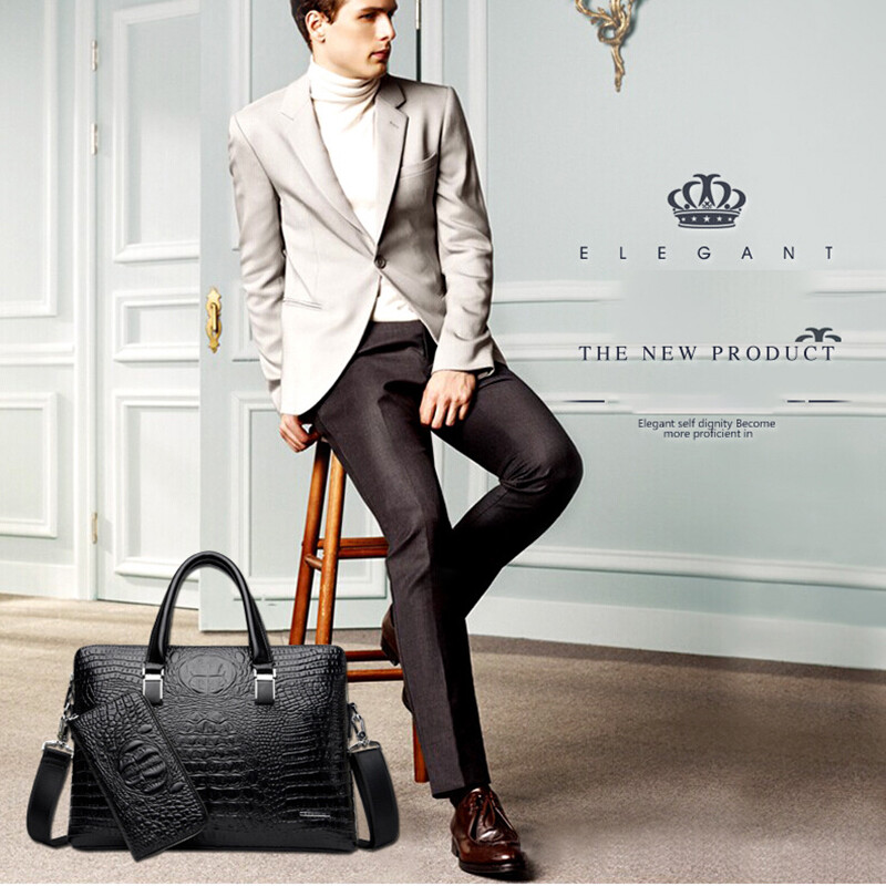 Servietă Geantă Bărbați Piele PU Crocodil Aligator Geanta de mână Laptop 14 Computer Bărbați Umăr Business Messenger Geanta Soț