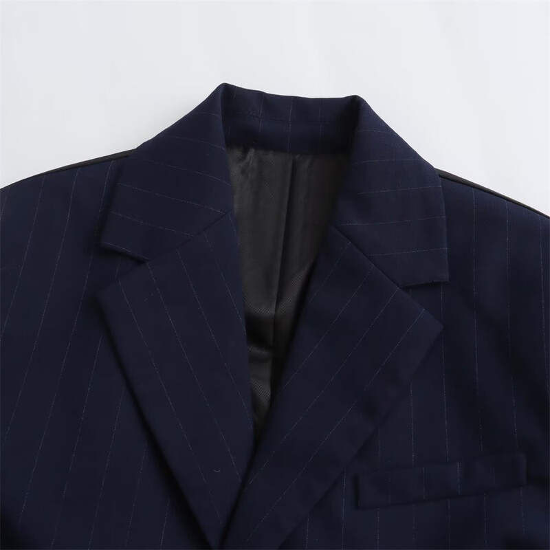 UNIZERA2024 rudens jauns sieviešu modes svītras īss pilota uzvalks mētelis ar augstu vidukli Bikses modes komplekts