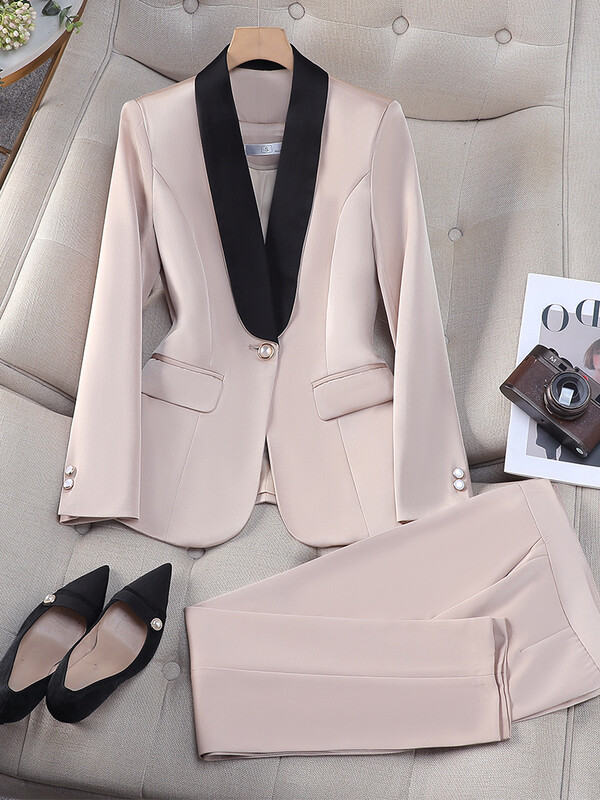 Uredsko žensko odijelo s hlačama Žensko žuto crveno ljubičasto marelica Ženska poslovna radna odjeća Jakna Blazer i formalni komplet hlača od 2 komada