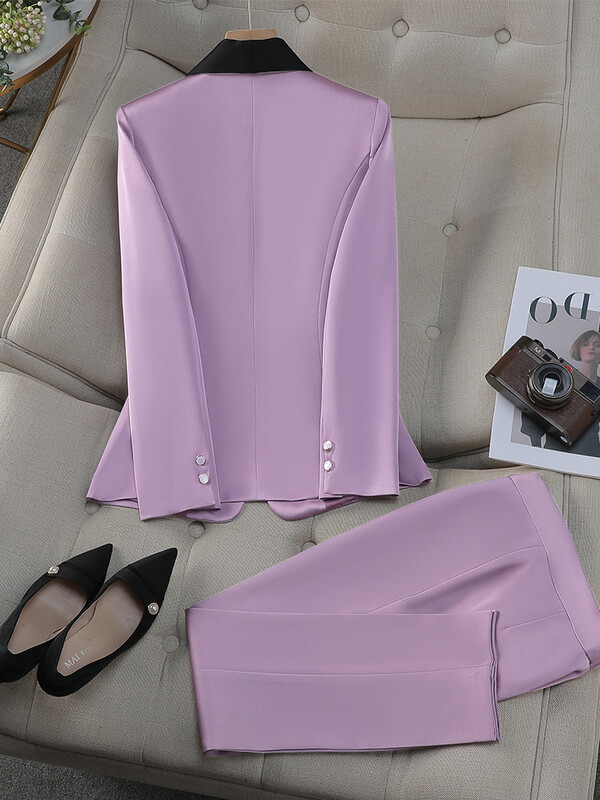 Uredsko žensko odijelo s hlačama Žensko žuto crveno ljubičasto marelica Ženska poslovna radna odjeća Jakna Blazer i formalni komplet hlača od 2 komada