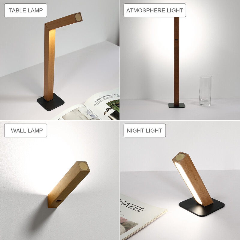Lampă de masă din lemn Lampă de noptieră rotativă pentru dormitor Lampă de masă cu LED-uri pentru protecție a ochilor Lampă de masă de design Nordic Simplicity
