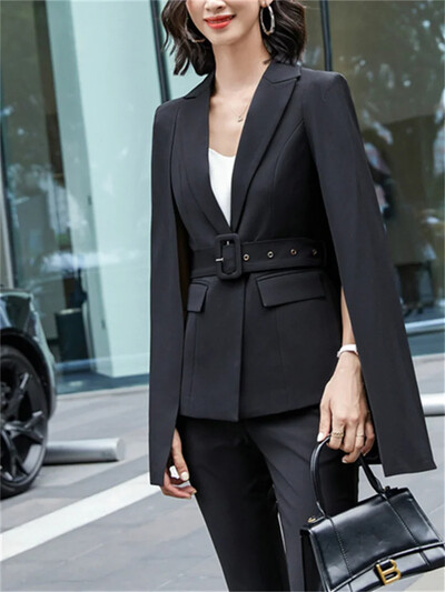 Yitimuceng Női blézerek Új koreai elegáns Silm lehajtható gallér öv hosszú ujjú kabátok irodai női zsebek alkalmi kabát