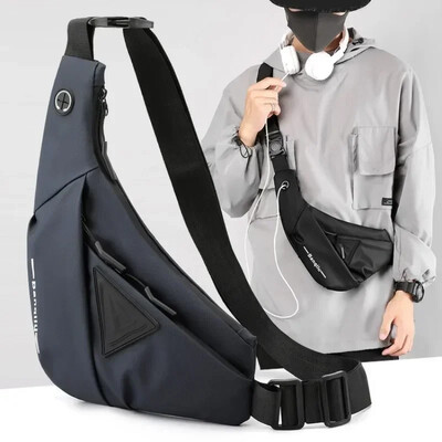 Geantă de umăr pentru bărbați, impermeabilă, USB Oxford, geantă crossbody cu sling, multifuncțională, scurtă de călătorie, pachet de piept pentru genți de mână pentru bărbați