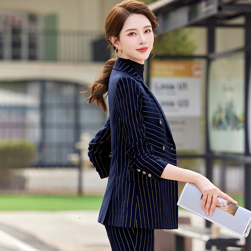 NAVIU Fashion Γυναικεία Γυναικεία Γυναικεία Γυναικεία Επίσημη Χρυσή ρίγες Σετ κοστούμι παντελόνι Γυναικείο επαγγελματικό σακάκι και παντελόνι