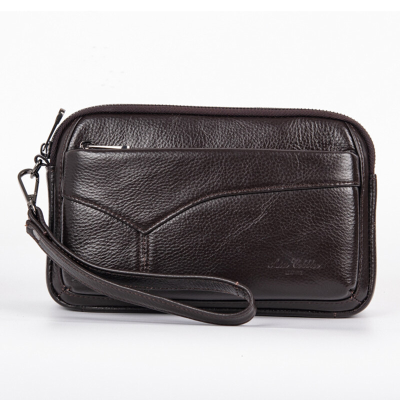 Valódi bőr kézitáskák férfiaknak, nagy kapacitású pénztárca, mobiltelefon zseb, női puha, dupla cipzáros férfi kuplungtáskák