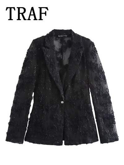 TRAF Žensko odijelo Kompleti hlača s teksturom Ženski 2-dijelni modni sako ukrašen biserom Novi dvodijelni komplet ženske odjeće