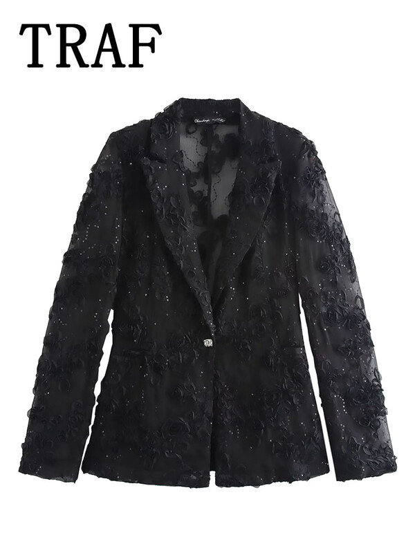 TRAF Žensko odijelo Kompleti hlača s teksturom Ženski 2-dijelni modni sako ukrašen biserom Novi dvodijelni komplet ženske odjeće