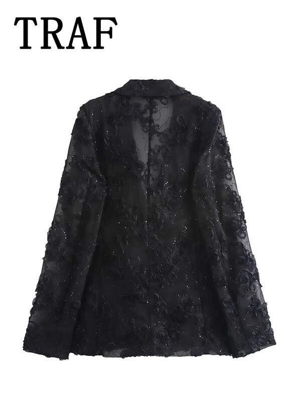 TRAF Žensko odijelo Kompleti hlača s teksturom Ženski 2-dijelni modni sako ukrašen biserom Novi dvodijelni komplet ženske odjeće