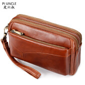 Γνήσιο δερμάτινο ανδρικό τσαντάκι συμπλέκτη Μάρκας PIUNCLE Θήκη κάρτας Μακριά πορτοφόλια Διπλό φερμουάρ μεγάλης χωρητικότητας Vintage ανδρικά πορτοφόλια