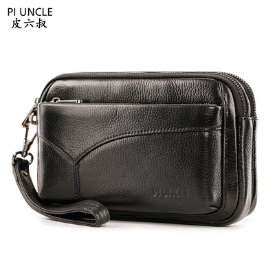 Γνήσιο δερμάτινο ανδρικό τσαντάκι συμπλέκτη Μάρκας PIUNCLE Θήκη κάρτας Μακριά πορτοφόλια Διπλό φερμουάρ μεγάλης χωρητικότητας Vintage ανδρικά πορτοφόλια