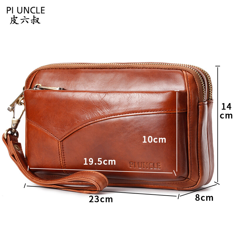 Γνήσιο δερμάτινο ανδρικό τσαντάκι συμπλέκτη Μάρκας PIUNCLE Θήκη κάρτας Μακριά πορτοφόλια Διπλό φερμουάρ μεγάλης χωρητικότητας Vintage ανδρικά πορτοφόλια