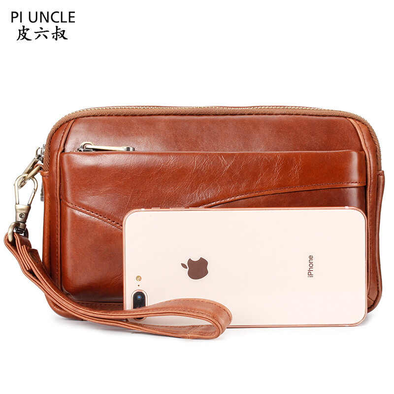 Γνήσιο δερμάτινο ανδρικό τσαντάκι συμπλέκτη Μάρκας PIUNCLE Θήκη κάρτας Μακριά πορτοφόλια Διπλό φερμουάρ μεγάλης χωρητικότητας Vintage ανδρικά πορτοφόλια