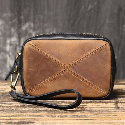 LEATHFOCUS Visokokvalitetna muška luksuzna kožna torbica sa spojkom, vintage kožni novčanik, kreativna torbica za novčiće, torbica za telefon