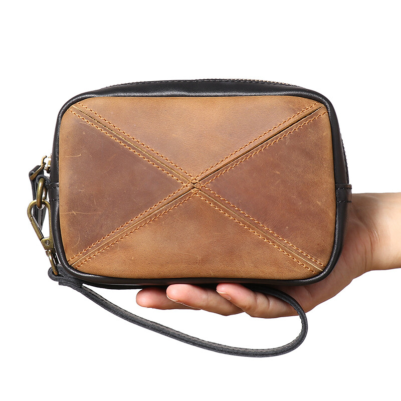 LEATHFOCUS Visokokvalitetna muška luksuzna kožna torbica sa spojkom, vintage kožni novčanik, kreativna torbica za novčiće, torbica za telefon