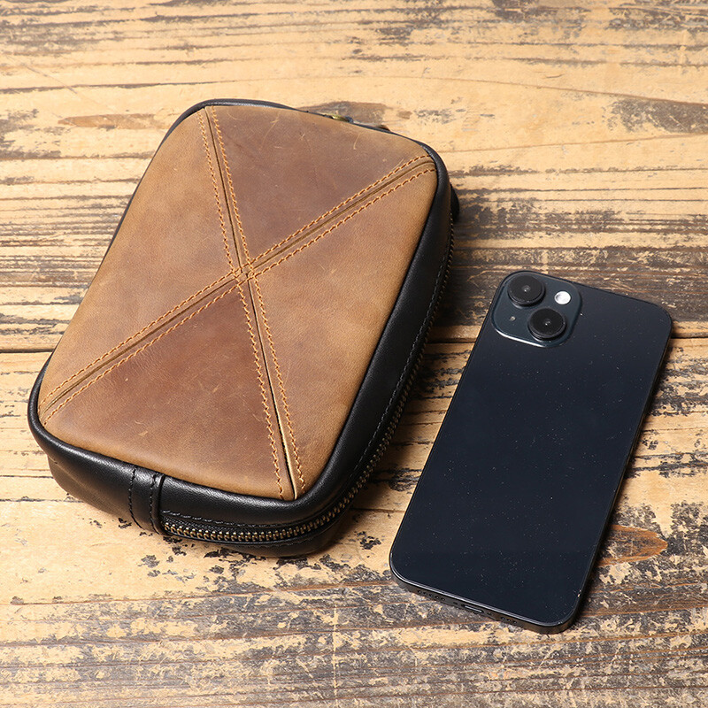 LEATHFOCUS Visokokvalitetna muška luksuzna kožna torbica sa spojkom, vintage kožni novčanik, kreativna torbica za novčiće, torbica za telefon