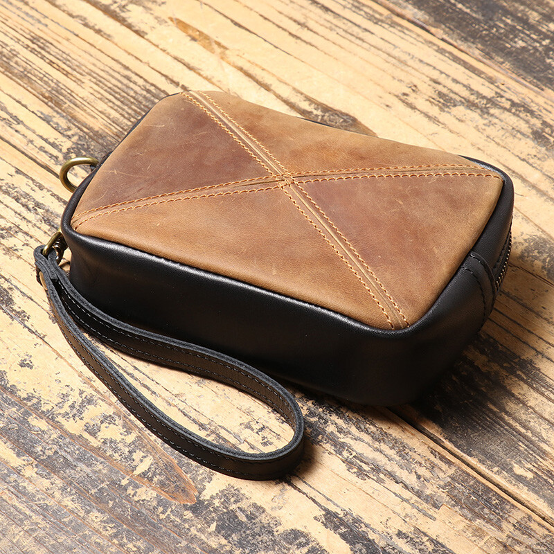 LEATHFOCUS Visokokvalitetna muška luksuzna kožna torbica sa spojkom, vintage kožni novčanik, kreativna torbica za novčiće, torbica za telefon