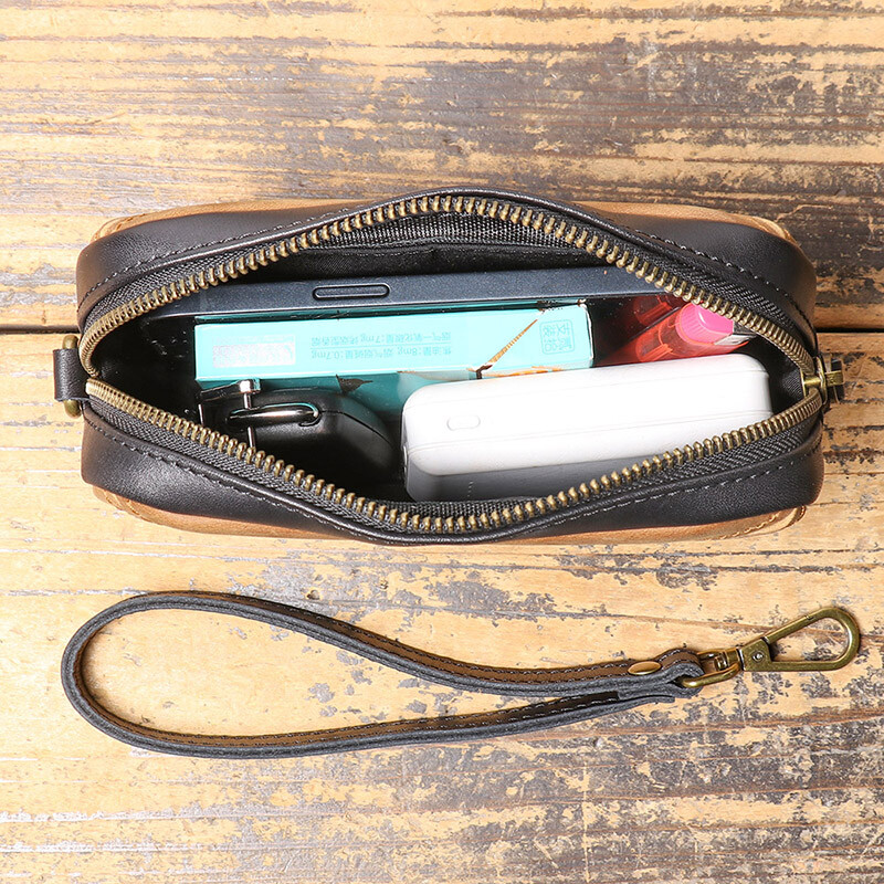 LEATHFOCUS Visokokvalitetna muška luksuzna kožna torbica sa spojkom, vintage kožni novčanik, kreativna torbica za novčiće, torbica za telefon