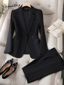 Yitimuceng biroja apģērbu sieviešu uzvalku komplekts 2023. gada rudens modes jauns, elegants žakete ar vienu pogu ar garām piedurknēm + bikškostīmi ar augstu jostasvietu