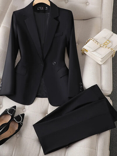 Yitimuceng biroja apģērbu sieviešu uzvalku komplekts 2023. gada rudens modes jauns, elegants žakete ar vienu pogu ar garām piedurknēm + bikškostīmi ar augstu jostasvietu
