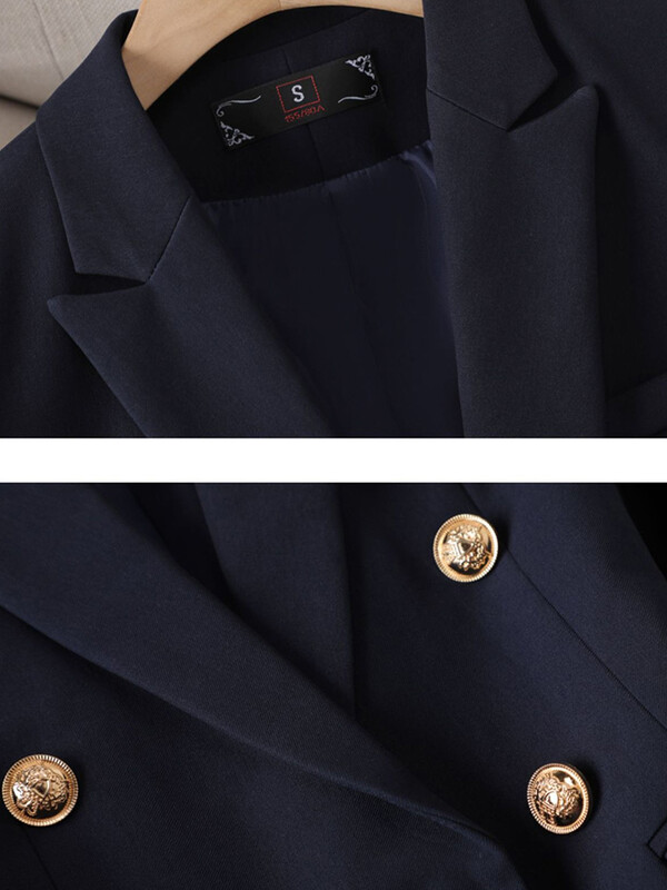 Yitimuceng Sieviešu Slim Fit Tops ar dubultām krūtīm un bikšu komplekts Elegants biroja komplekts Modes mētelis 2 gabalu komplekts