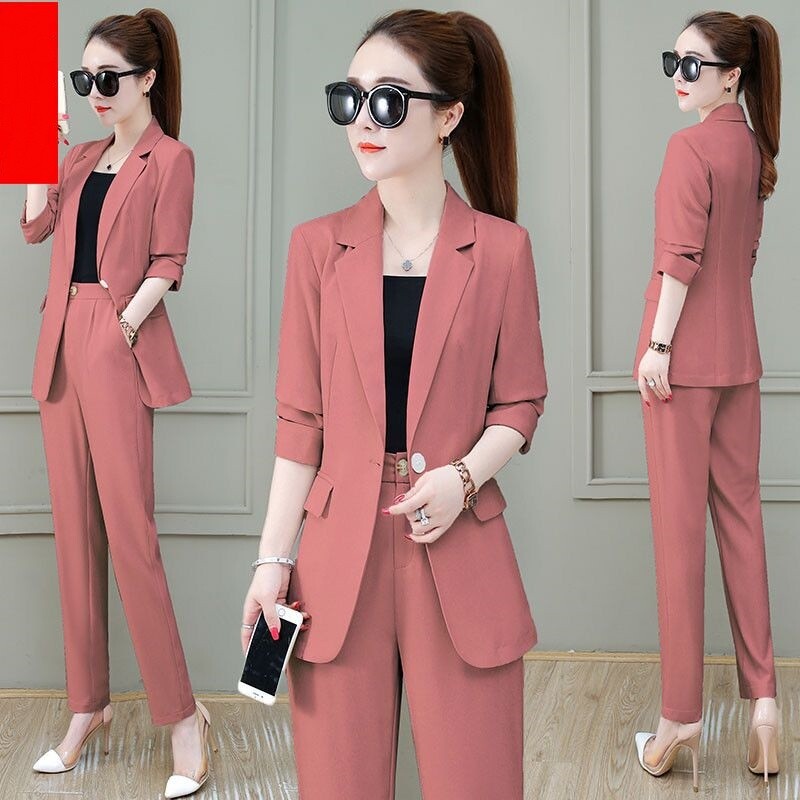 2024. gada vasara, jauna bez oderes plāna jaka, žakete, platas bikses, divdaļīgs komplekts, elegants sieviešu biroja ikdienas komplekts, biznesa uzvalks