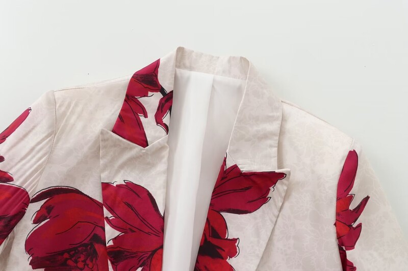 TRAFZA Ženska odijela s starinskim cvjetnim printom, V izrezom, prevelikim sakoom s dugim rukavima i širokim nogavicama s visokim strukom, modna odijela za jesen 2024.