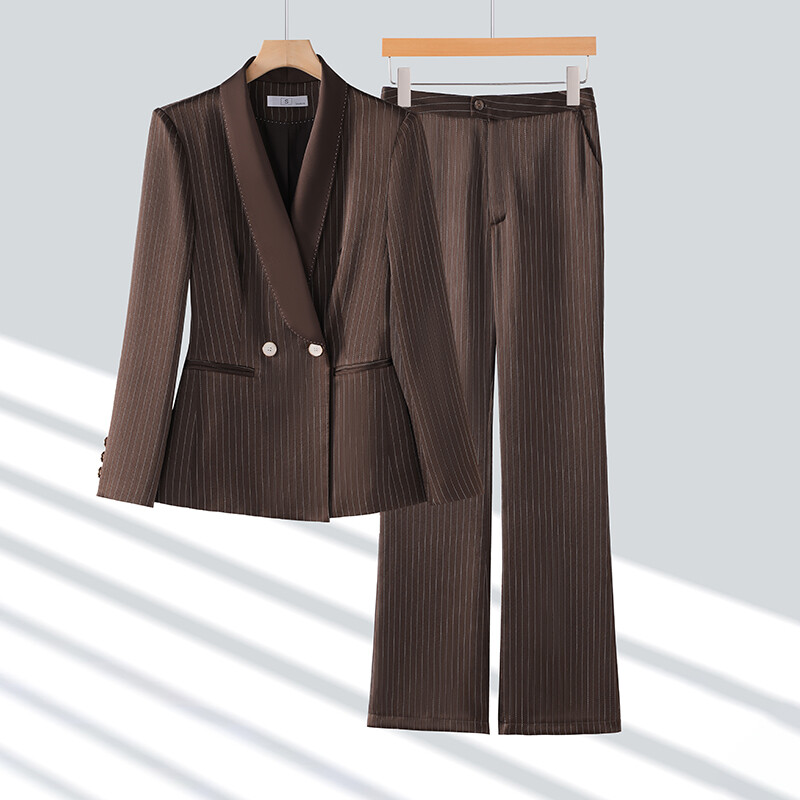 Korejski proljeće jesen ženski elegantni uredski sakoi na pruge i kompleti hlača širokih nogavica Modni preveliki dvodijelni odijela Trend