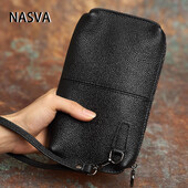 NASVA vīriešu īstas ādas sajūga soma Ādas garš maks Vienkārša mobilā tālruņa soma sieviešu somiņa kredītkaršu turētājs