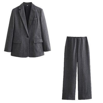 UETEEY sieviešu eleganti modes pelēki bikses uzvalki sievietēm, kabatas, pogas, bleizeri, sānu rāvējslēdzēja bikses, eleganti sieviešu kostīmi