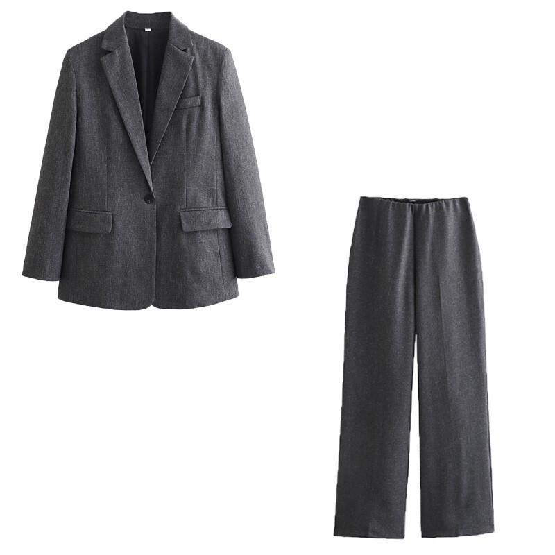 UETEEY sieviešu eleganti modes pelēki bikses uzvalki sievietēm, kabatas, pogas, bleizeri, sānu rāvējslēdzēja bikses, eleganti sieviešu kostīmi