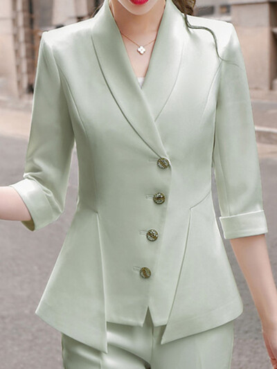 Yitimuceng Κοστούμια γραφείου 2 τεμαχίων για γυναίκες με μακρυμάνικο νέο μοτίβο Κορεατικού στυλ Μονό στήθος με μασίφ λεπτό πέτο