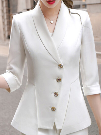 Yitimuceng Κοστούμια γραφείου 2 τεμαχίων για γυναίκες με μακρυμάνικο νέο μοτίβο Κορεατικού στυλ Μονό στήθος με μασίφ λεπτό πέτο