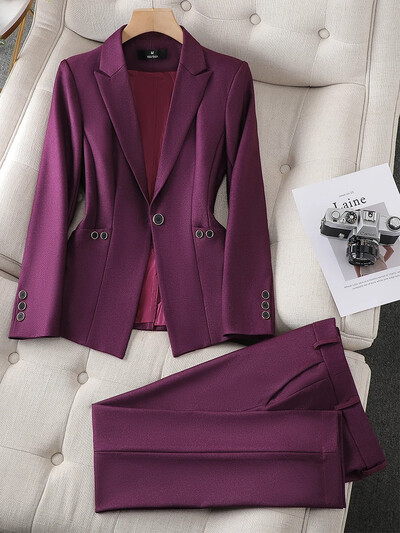 Blazer și pantaloni pentru damă Formal Verde Violet Albastru Negru Solid Jachetă Femei Pantaloni Femei Business Wear Set 2 piese