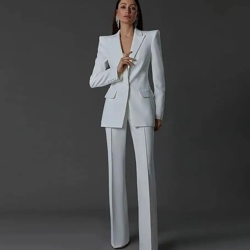 Fehér női öltönyök nadrágok vékony készletek 2 db blézer nadrág egysoros esti parti személyre szabott viselet formális anyaruha