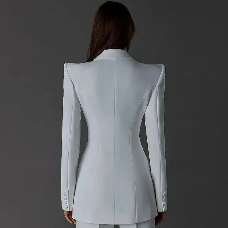 Fehér női öltönyök nadrágok vékony készletek 2 db blézer nadrág egysoros esti parti személyre szabott viselet formális anyaruha