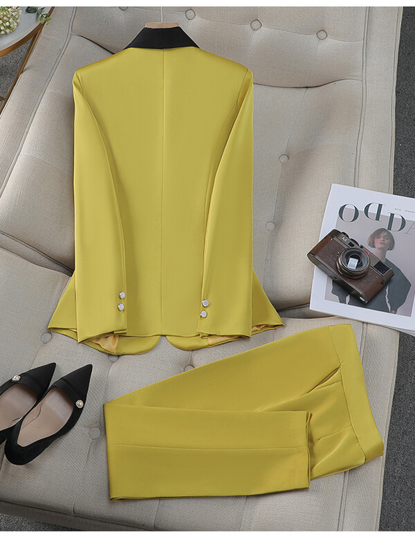 ZJYT Elegantni ženski blejzer kompleti hlača Jesenska moda Jakna sa šal ovratnikom Hlače Odijelo Uredska dama Odgovarajući komplet poslovne odjeće