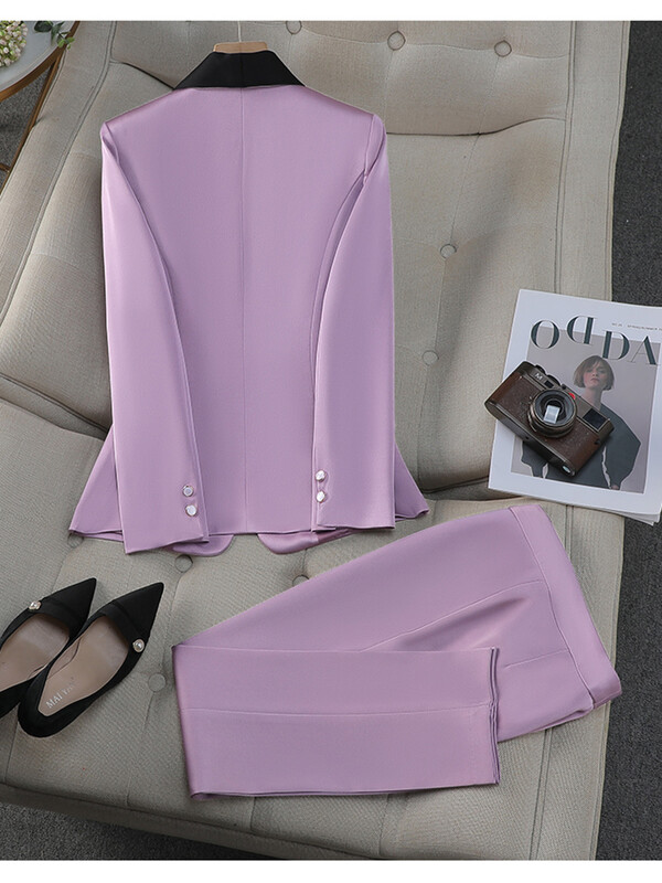 ZJYT Elegantni ženski blejzer kompleti hlača Jesenska moda Jakna sa šal ovratnikom Hlače Odijelo Uredska dama Odgovarajući komplet poslovne odjeće